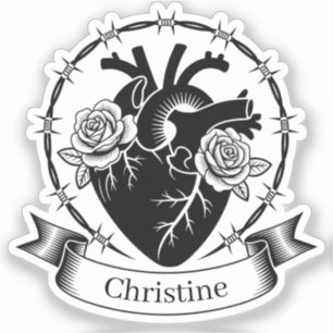 Anatomisches Herz-Tattoo: Schwarz-Weiß-Design Aufkleber