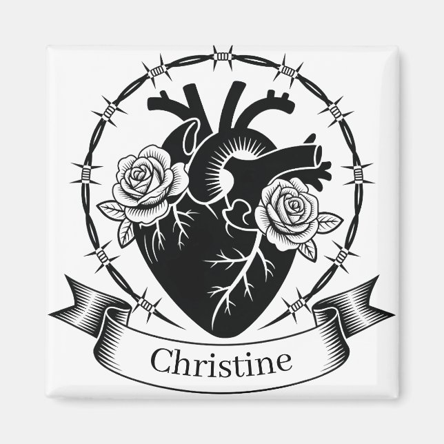 Anatomisches Herz-Tattoo: Schwarz-Weiß-Design  Magnet (Vorne)