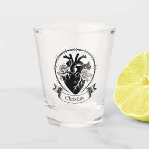 Anatomisches Herz-Tattoo: Schwarz-Weiß-Design Schnapsglas