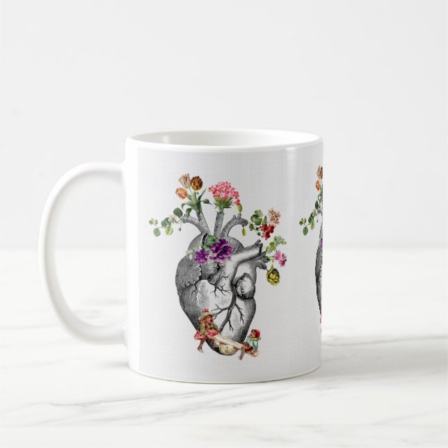Anatomisches Herz und Blume Anatomischer Herzprin Kaffeetasse (Links)