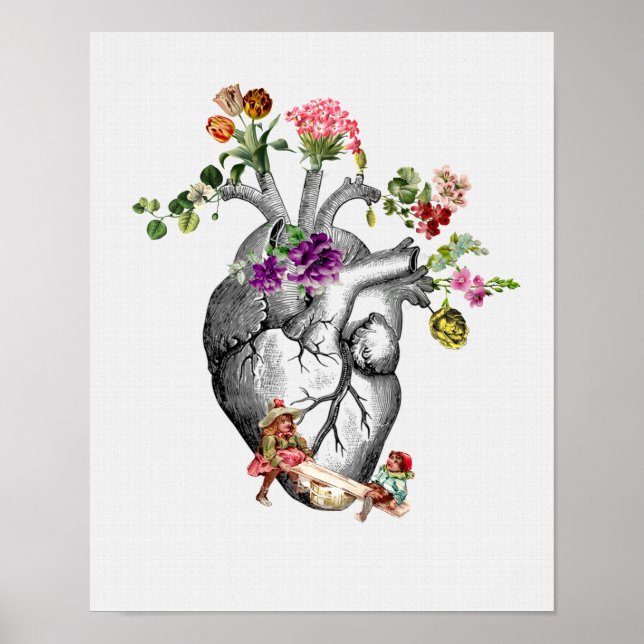 Anatomisches Herz und Blume Anatomischer Herzprin Poster (Vorne)