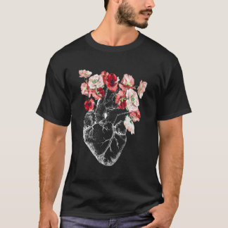 Anatomisches Herz und Blume T-Shirt