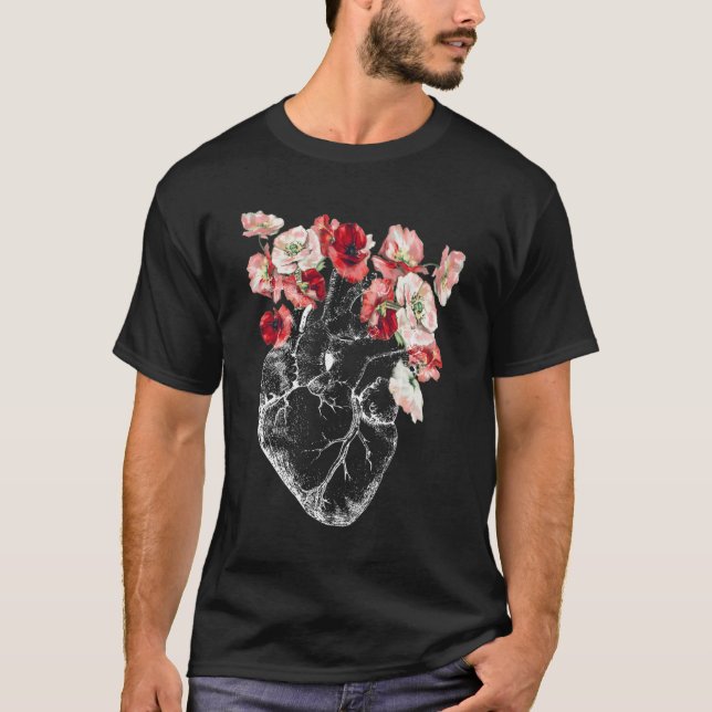 Anatomisches Herz und Blume T-Shirt (Vorderseite)