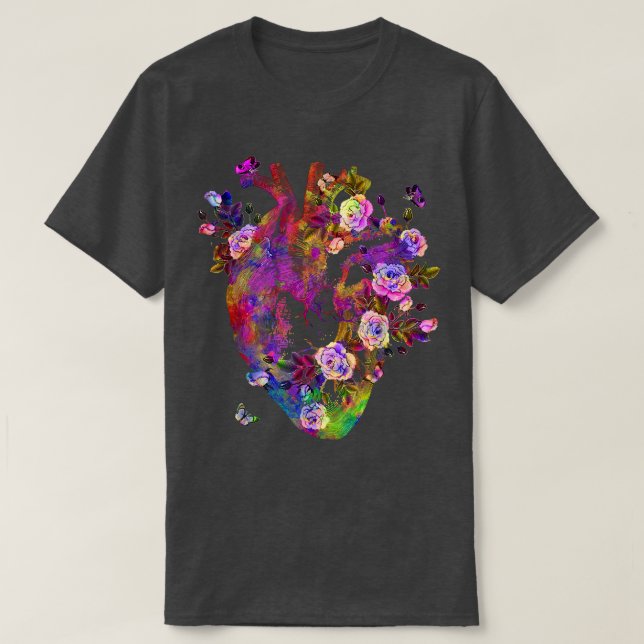 Anatomisches Herz und Blume zeigen Ihre Liebe Frau T-Shirt (Design vorne)