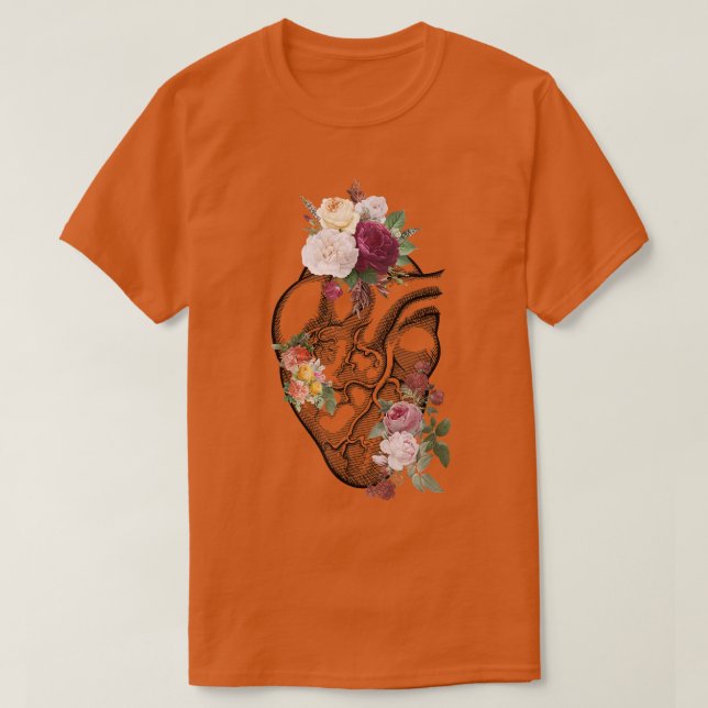 Anatomisches Herz und Blume zeigen Ihre Liebe Frau T-Shirt (Design vorne)
