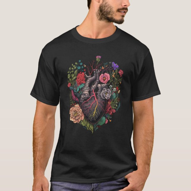 Anatomisches Herz und Blume zeigen Ihre Liebe für  T-Shirt (Vorderseite)