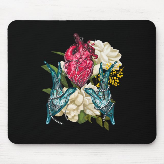 Anatomisches Herz und Blumen Doktor Valentine  Mousepad (Vorne)
