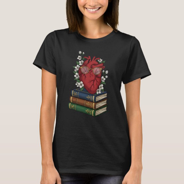 Anatomisches Herz und Bücher T-Shirt (Vorderseite)