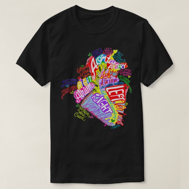 Anatomisches Herz Word Art Graffiti T-Shirt (Design vorne)