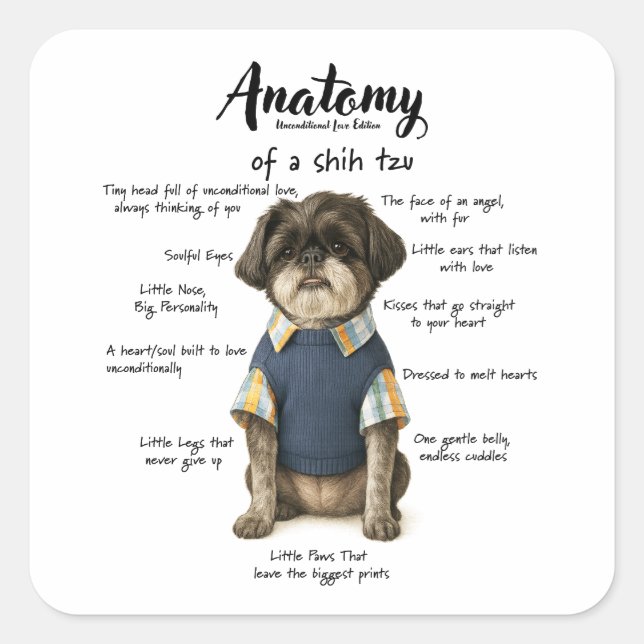 Anatomy of a Shihtzu Unconditional Love Edition  Quadratischer Aufkleber (Vorderseite)