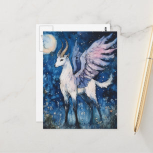 Anbetungswürdige geflügelte Fantasy-Ziege Vollmond Postkarte