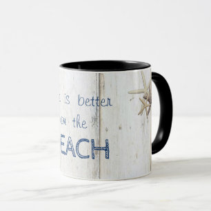 Anbetungswürdige Holzstruktur, Seestern, Strand Tasse
