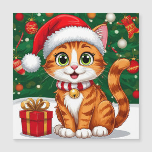 Anbetungswürdige Katze in Santa-Mütze mit Geschenk Magnetkarte