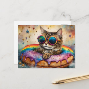Anbetungswürdige Katze mit Schwimmhilfe auf Donut Postkarte