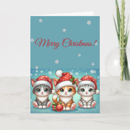 Anbetungswürdige Kawaii-Kätzchen in Weihnachtsmann Karte