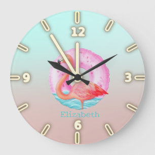 Anbetungswürdige rosa Flamingos Pool Schwimmkörper Große Wanduhr