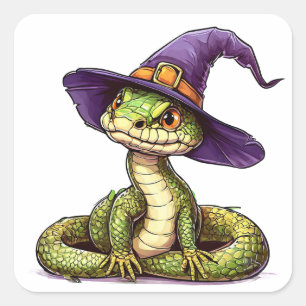 Anbetungswürdige Schlange Cartoon-Stil Süße Reptil Quadratischer Aufkleber