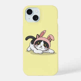 Anbetungswürdige Smoking-Katze in rosa Hasenohrenm iPhone 15 Hülle