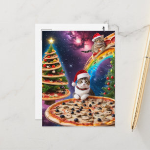 Anbetungswürdige Weihnachts-Pizza-Katzen Postkarte