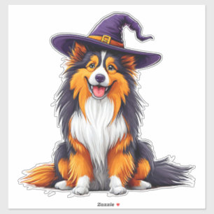 Anbetungswürdiger Collie-Hexenhut Halloween Aufkleber