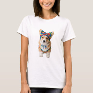 Anbetungswürdiger Corgi-Welpe in farbenfrohem, ges T-Shirt