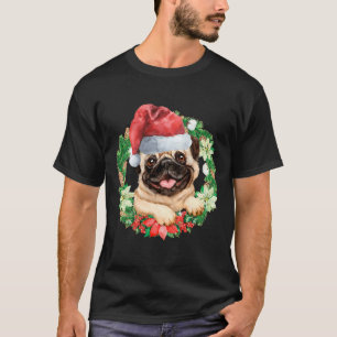 Anbetungswürdiger Mops-Hund in einem Kranz mit Wei T-Shirt