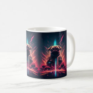 Anbetungswürdiger Mops in futuristischem Roboterko Kaffeetasse