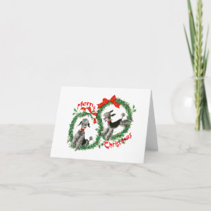 Anbetungswürdiger Retro-Weihnachts-Pudel-Kranz ind Feiertagskarte