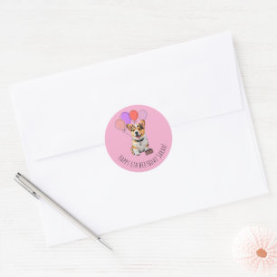 Anbetungswürdiger Rosa Corgi Geburtstag Anpassbar Runder Aufkleber