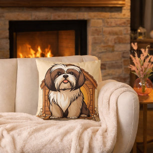 Anbetungswürdiger Shih Tzu-Hundehaus-Cartoon Kissen