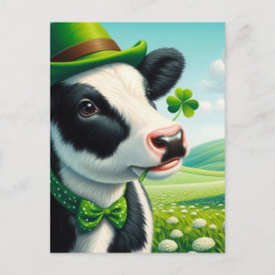 Anbetungswürdiger St. Patrick's Day Kuh Shamrock i Postkarte