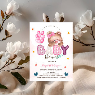 Anbetungswürdiger Teddybär Sterne Herzen Babyparty Einladung