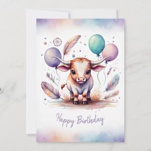 Anbetungswürdiger Wasserfarben-Texas Longhorn Alle Feiertagskarte