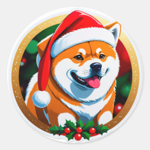Anbetungswürdiger Weihnachtshund mit Santa-Hut Runder Aufkleber
