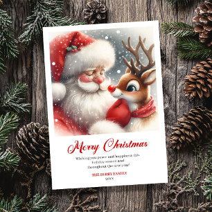 Anbetungswürdiger Weihnachtsmann und Rudolph gemüt Feiertagskarte