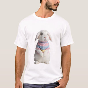 Anbetungswürdiger weißer Hase mit pastellfarbener T-Shirt