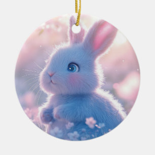 Anbetungswürdiges Babykaninchen auf einer Blumenwi Keramik Ornament
