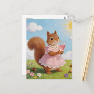 Anbetungswürdiges Eichhörnchen in einem rosa Kleid Postkarte