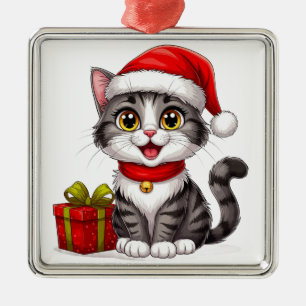 Anbetungswürdiges Weihnachtskitten mit Santa-Hut Ornament Aus Metall
