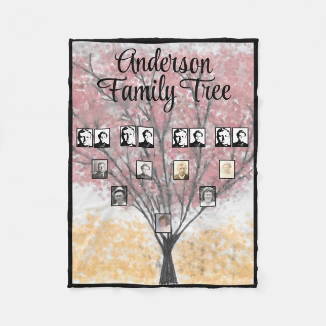 Ancestor Fotos Aquarellfarben Roter Leaf Familienb Fleecedecke (Vorderseite)