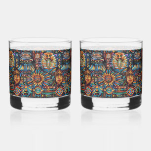 Ancestral Cobalt "Pre-Columbian Tapestry" Rocks Gl Whiskyglas