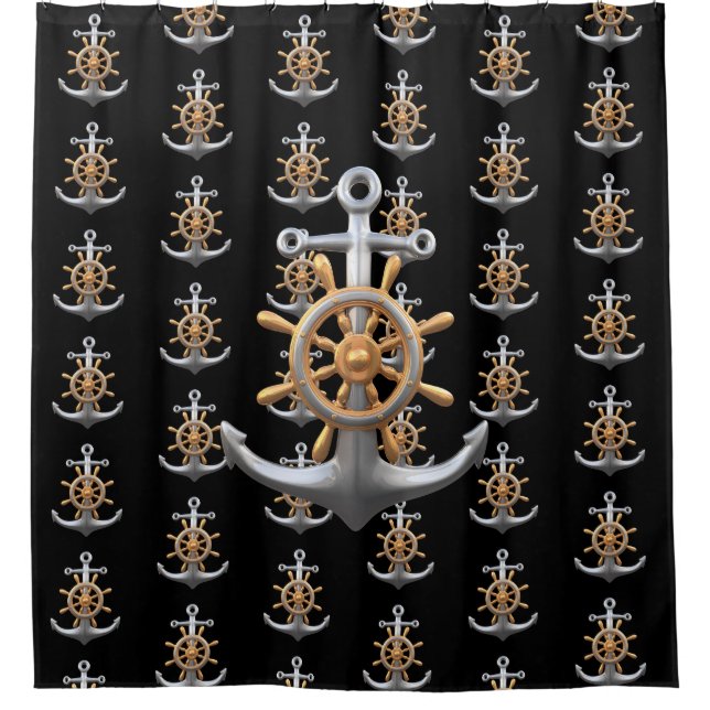 Anchor and Ship's Wheel Shower Curtain Duschvorhang (Vorderseite)