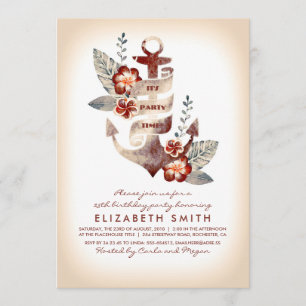 Anchor Beach Nautical Tropical Geburtstagsparty Einladung