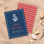 Anchor Blau und Rotes Skript Save the Date<br><div class="desc">Stilvolle Nautic Save the Date mit einem Anker und den Worten "Save the Date" in einem roten Schrift mit blauem Hintergrund mit weißem Rand. Die Karte weist ein weißes Streifen-Muster auf einer roten Rückseite auf. Karo andere Hochzeitsartikel hier https://www.zazzle.com/rosewoodandcitrus/gifts?cg=196540141241316965&rf=238364477188679314 Personalisieren Sie sie durch Ersetzen des Platzhaltertextes. Für weitere Optionen, wie...</div>