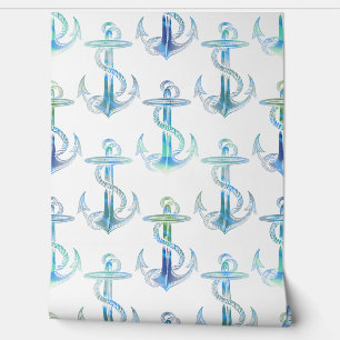 Anchor Blue Green Beach Wallpaper Tapete