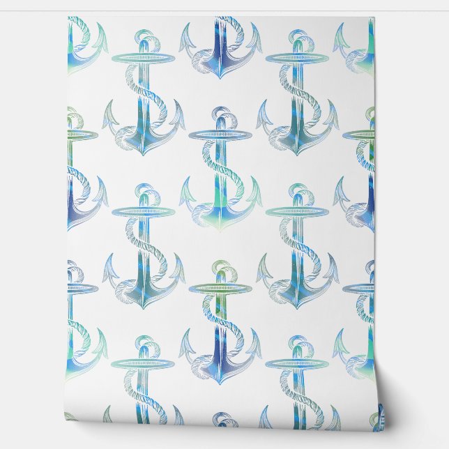 Anchor Blue Green Beach Wallpaper Tapete (Abrollen)