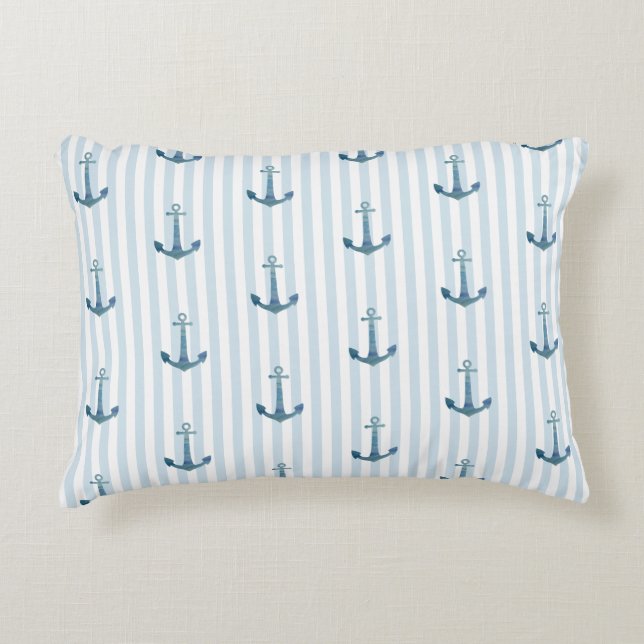 Anchor Blue Stripe Nautical Pillow Dekokissen (Vorderseite)