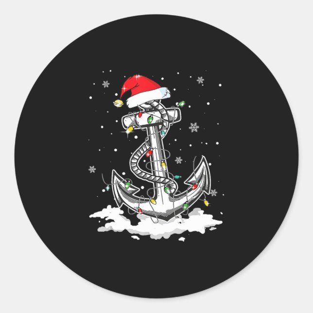 Anchor Boating Sailing Christmas Santa Hat Lights. Runder Aufkleber (Vorderseite)