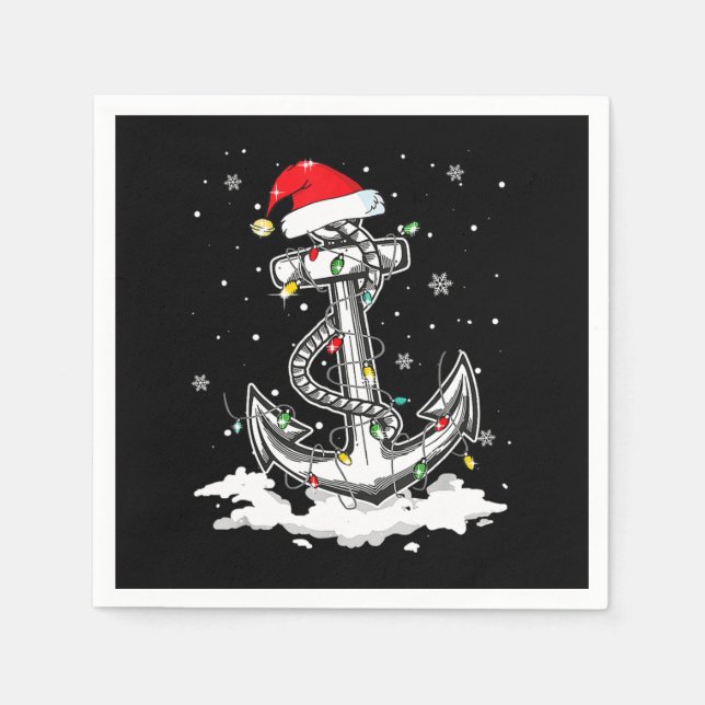 Anchor Boating Sailing Christmas Santa Hat Lights. Serviette (Vorderseite)