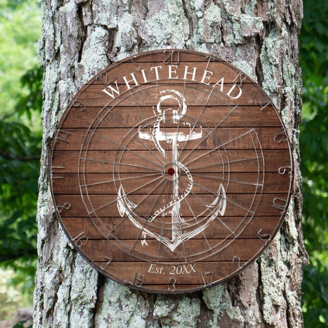Anchor Brown Wood Dartscheibe (Personalized nautical anchor design. Great for a family reunion, wedding, or family gift.)